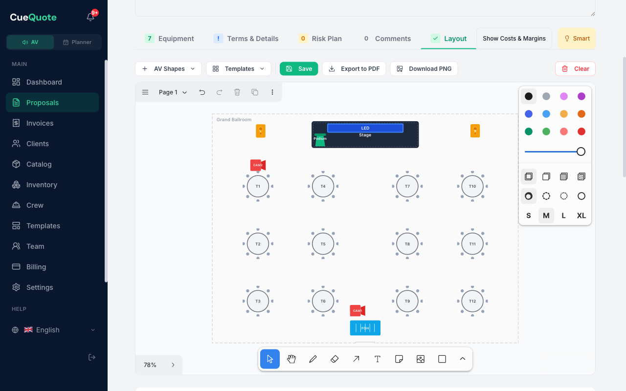 CueQuote Event Layout Designer